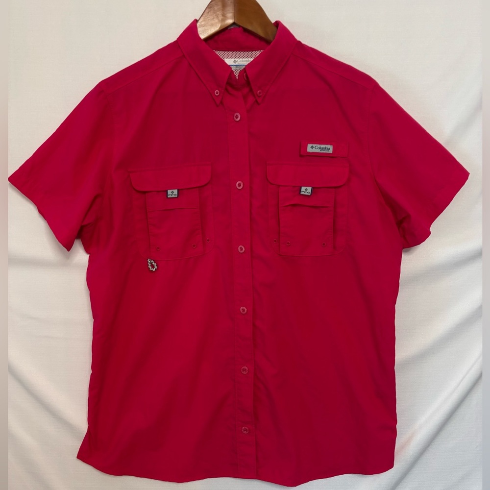COLUMBIA Pink Bahama Short Sleeve Shirt Size Large